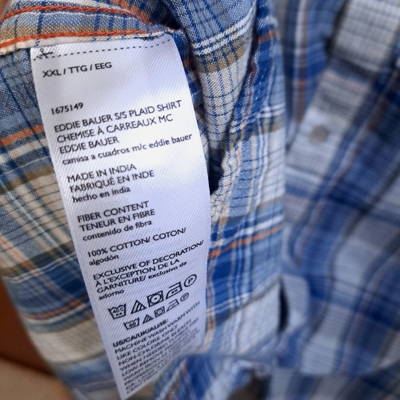Eddie Bauer | Blue Plaid Men's button down short sleeved Shirt classic fit - Picture 8 of 10